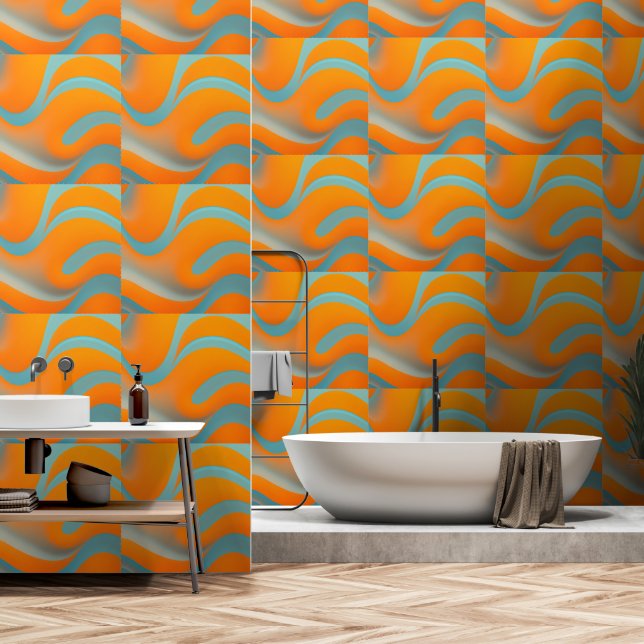 Blue-Orange distorted waves Wallpaper (Bathroom)