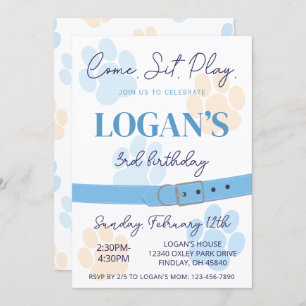 Blue Orange Dog Paw Print Birthday Party Any Age Invitation