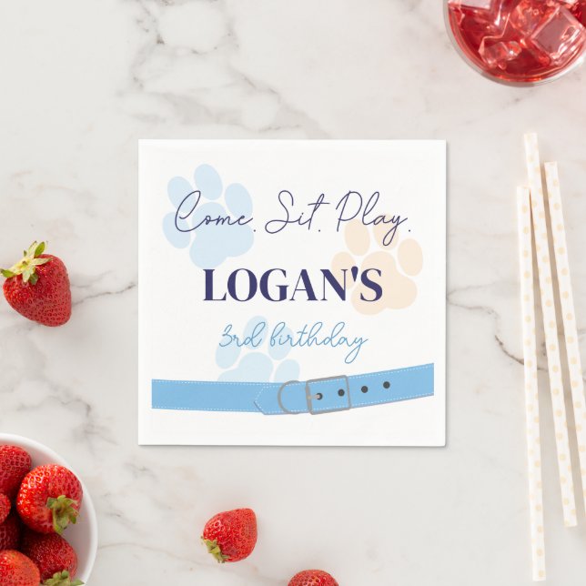 Blue Orange Dog Paw Print Birthday Party Any Age Napkins (Insitu)