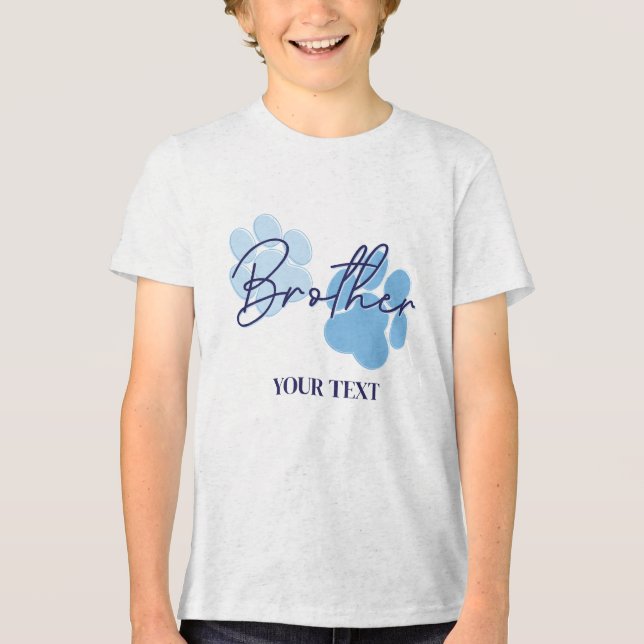Blue Orange Dog Paw Print Birthday Party Brother Tri-Blend Shirt (Front)