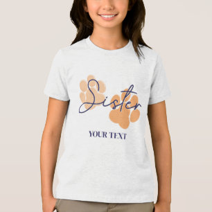 Blue Orange Dog Paw Print Birthday Party Sister Tri-Blend Shirt