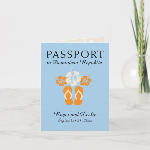 Blue Orange Dominican Republic Wedding Passport  Invitation