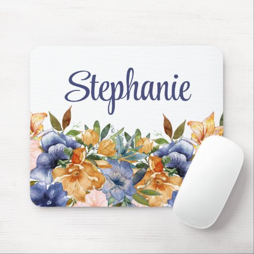 Blue Orange Fall Autumn Floral Tiger Lilies Name  Mouse Pad