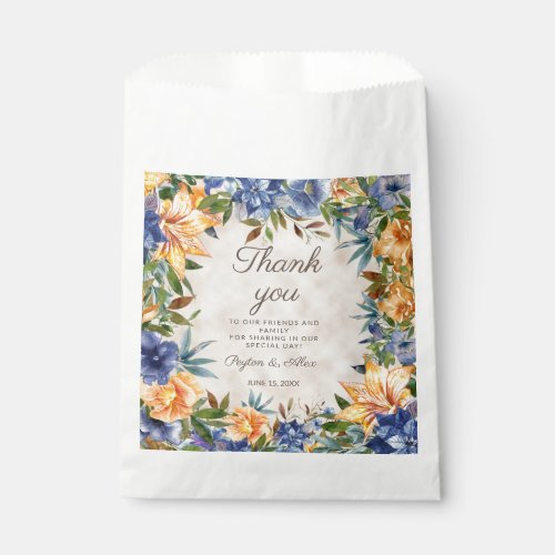 Blue Orange Fall Autumn Floral Wedding Favor Bag