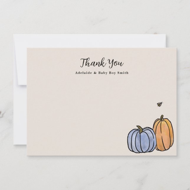 Blue Orange Fall Pumpkin Thank You Note (Front)