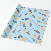 Blue Orange Ferret Birthday Wrapping Paper