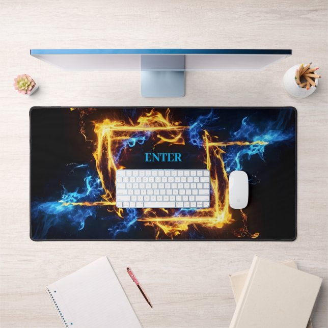 Blue Orange Fire Portal Elemental Magic Gaming Desk Mat (Office 1)