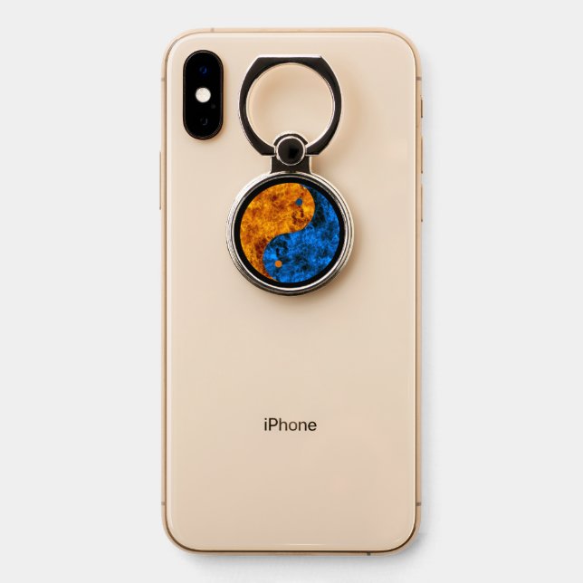 Blue Orange Fire Yin Yang Phone Ring Stand (On Phone)