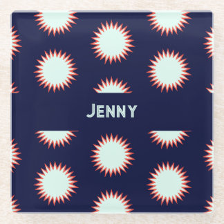 Blue & Orange Flash Add The Name Bold Loud Pattern Glass Coaster