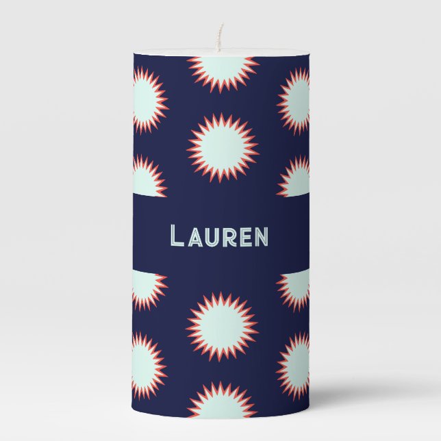 Blue & Orange Flash Add The Name Bold Loud Pattern Pillar Candle (Front)