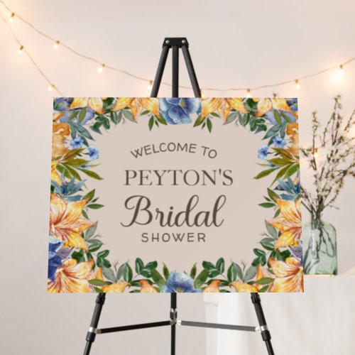 Blue Orange Floral Bridal Shower Welcome  Foam Board