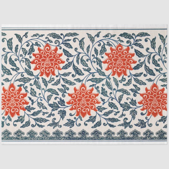 Blue & Orange floral decoupage tissue Tissue Paper (Front)