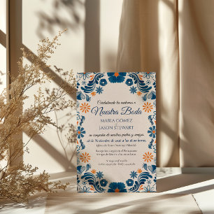 Blue Orange Floral Elegant Fiesta Spanish Wedding Invitation
