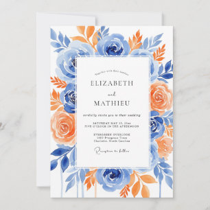 Blue Orange Floral Meadow Wedding Invitation