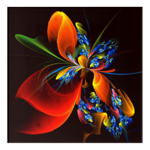 Blue Orange Floral Modern Abstract Art Pattern #03