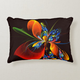 Blue Orange Floral Modern Abstract Art Pattern #03 Accent Pillow