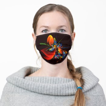 Blue Orange Floral Modern Abstract Art Pattern #03 Adult Cloth Face Mask by OniArts at Zazzle