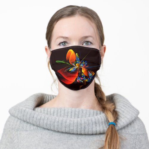 Blue Orange Floral Modern Abstract Art Pattern 03 Adult Cloth Face Mask