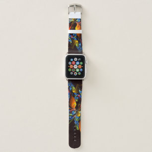 Blue Orange Floral Modern Abstract Art Pattern #03 Apple Watch Band