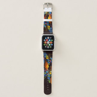 Blue Orange Floral Modern Abstract Art Pattern #03 Apple Watch Band