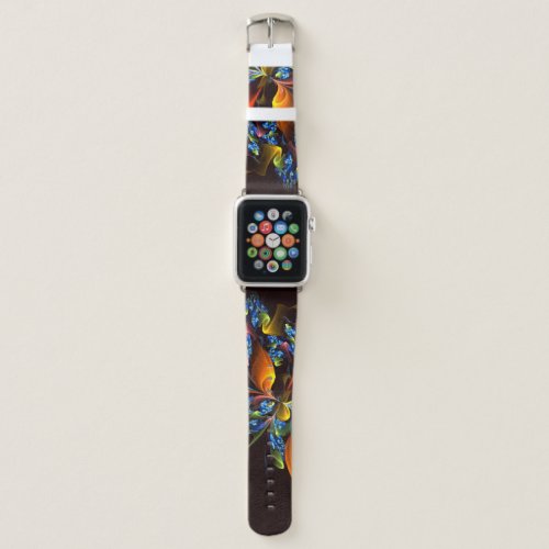 Blue Orange Floral Modern Abstract Art Pattern 03 Apple Watch Band