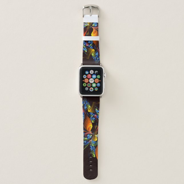 Blue Orange Floral Modern Abstract Art Pattern #03 Apple Watch Band (Front)