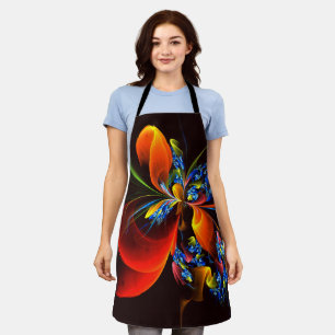 Blue Orange Floral Modern Abstract Art Pattern #03 Apron
