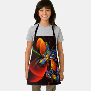 Blue Orange Floral Modern Abstract Art Pattern #03 Apron