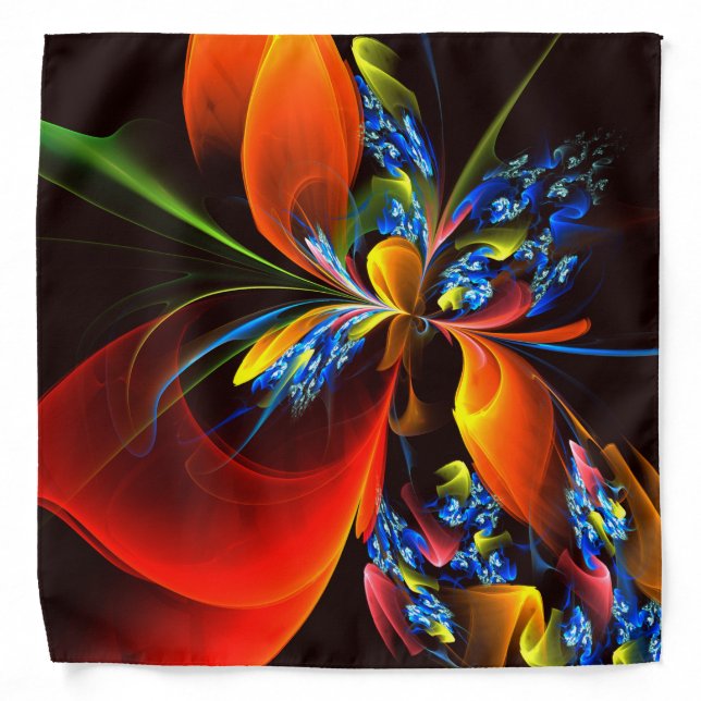 Blue Orange Floral Modern Abstract Art Pattern #03 Bandana (Front)