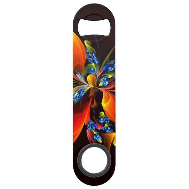 Blue Orange Floral Modern Abstract Art Pattern #03 Bar Key (Front)