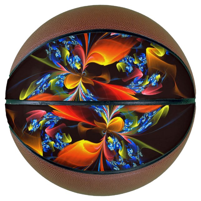 Blue Orange Floral Modern Abstract Art Pattern #03 Basketball (Front)