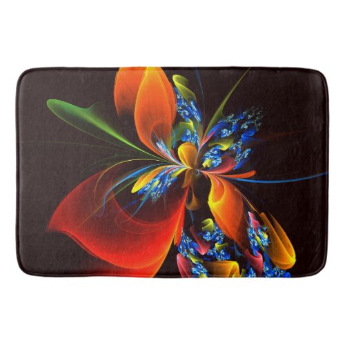 Blue Orange Floral Modern Abstract Art Pattern 03 Bath Mat