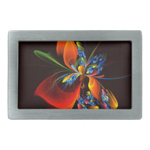 Blue Orange Floral Modern Abstract Art Pattern #03 Belt Buckle