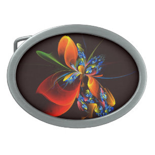 Blue Orange Floral Modern Abstract Art Pattern #03 Belt Buckle