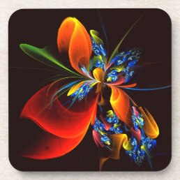 Blue Orange Floral Modern Abstract Art Pattern #03 Beverage Coaster