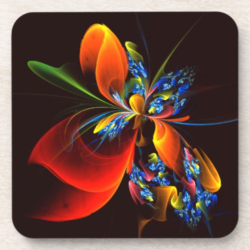 Blue Orange Floral Modern Abstract Art Pattern 03 Beverage Coaster