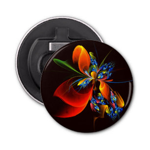 Blue Orange Floral Modern Abstract Art Pattern #03 Bottle Opener