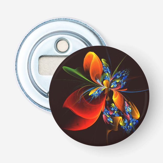 Blue Orange Floral Modern Abstract Art Pattern #03 Bottle Opener (Front)