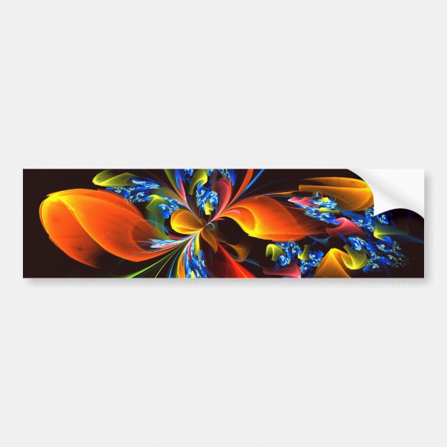 Blue Orange Floral Modern Abstract Art Pattern #03 Bumper Sticker (Front)
