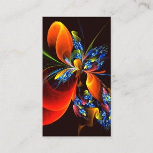 Blue Orange Floral Modern Abstract Art Pattern #03 Business Card