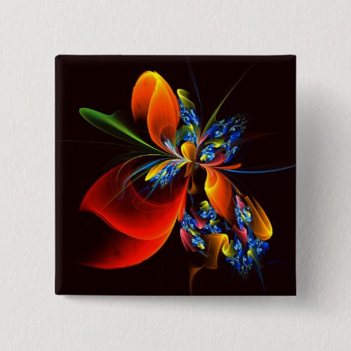 Blue Orange Floral Modern Abstract Art Pattern 03 Button