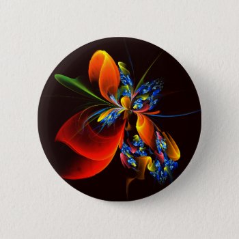 Blue Orange Floral Modern Abstract Art Pattern #03 Button by OniArts at Zazzle