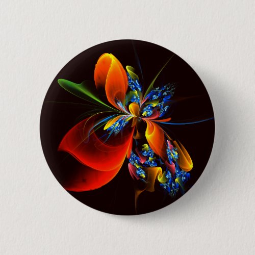 Blue Orange Floral Modern Abstract Art Pattern 03 Button