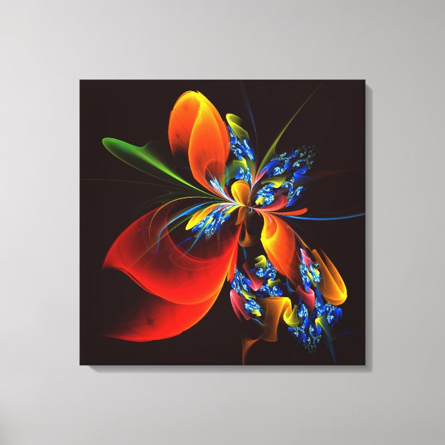 Blue Orange Floral Modern Abstract Art Pattern #03 Canvas Print (Front)
