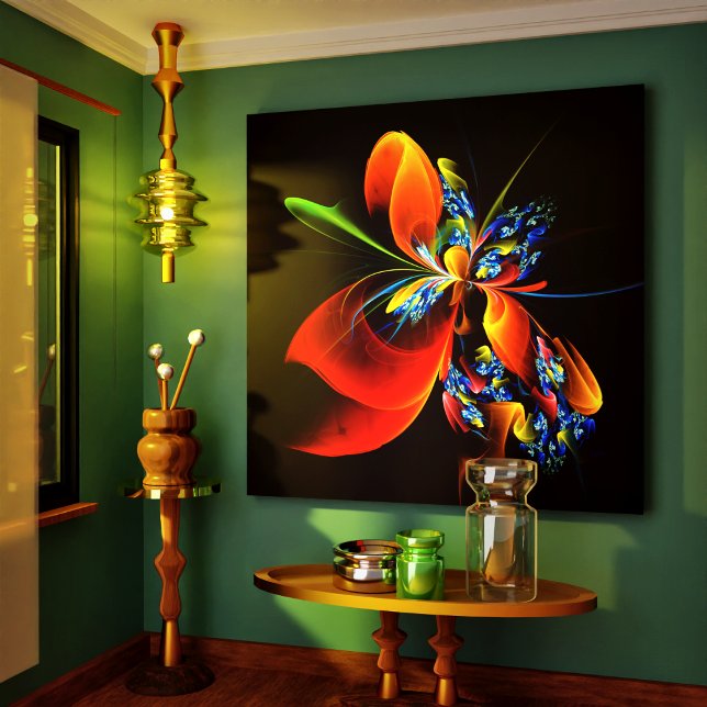 Blue Orange Floral Modern Abstract Art Pattern #03 Canvas Print (Blue Orange Floral Modern Abstract Art Pattern #03 Canvas Print)