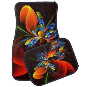 Blue Orange Floral Modern Abstract Art Pattern #03 Car Floor Mat