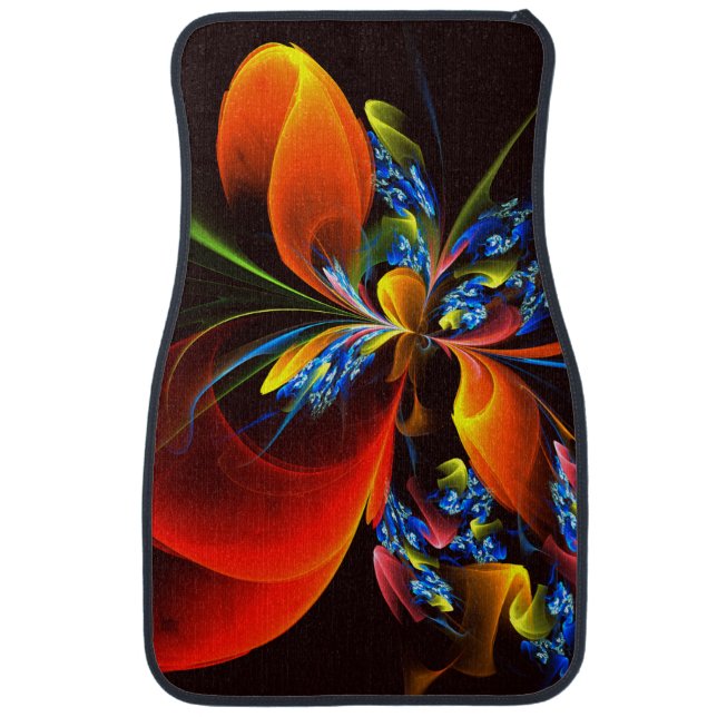 Blue Orange Floral Modern Abstract Art Pattern #03 Car Floor Mat (Front)