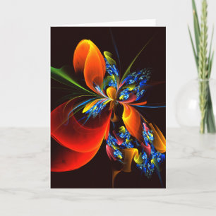 Blue Orange Floral Modern Abstract Art Pattern #03 Card