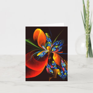 Blue Orange Floral Modern Abstract Art Pattern #03 Card
