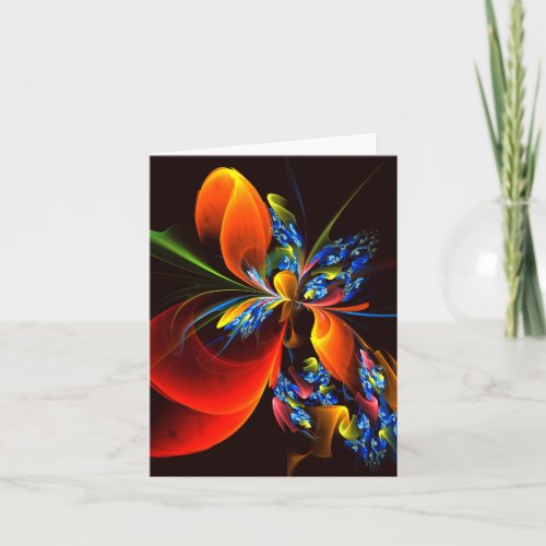 Blue Orange Floral Modern Abstract Art Pattern 03 Card
